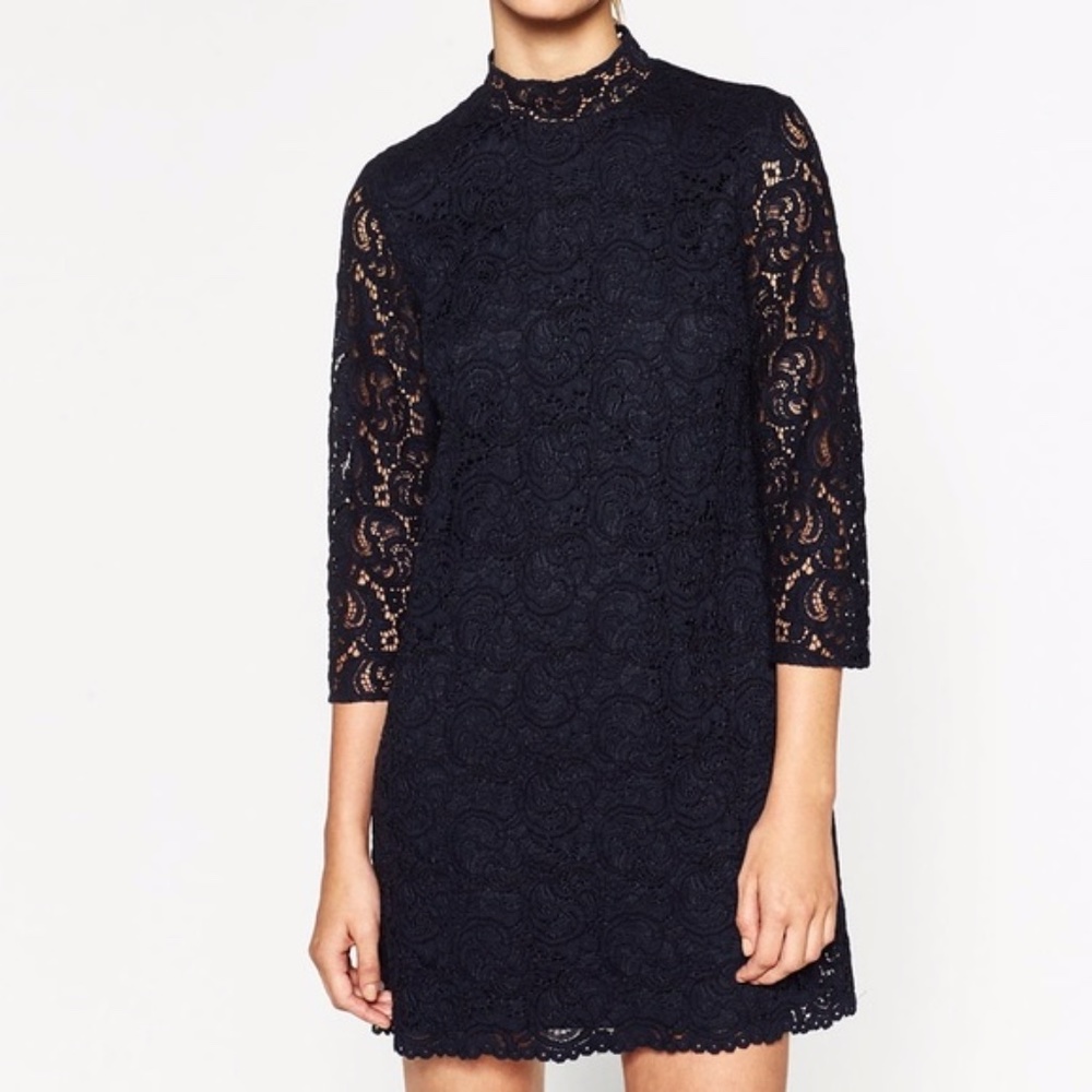 New ZARA Guipure Crochet Shift Eyelet Lace Dress